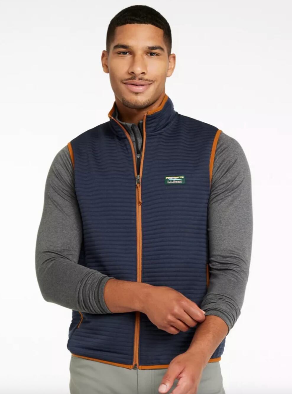 LL Bean Blue Airlight Vest Quilted Ribbed Knit Slightly Fitted Men's XXL 2X 2XL